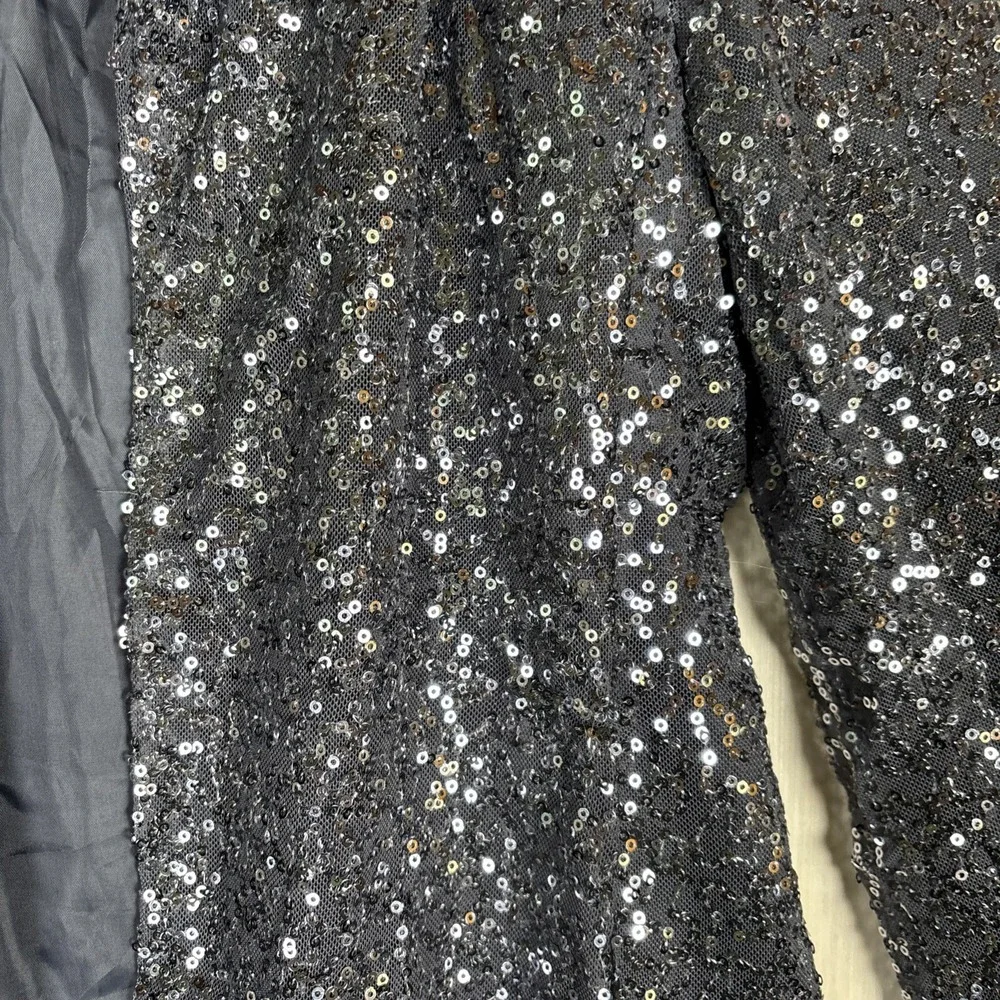 Bobeau Sequin Jacket Womens Sz S Grey Open Front‎ Lapel Party Coat Blazer